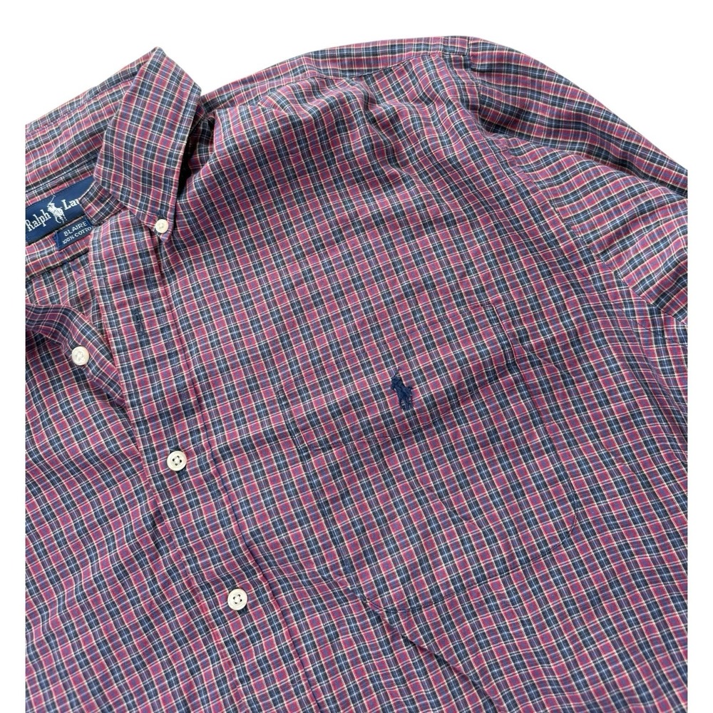 Ralph Lauren Blake XL Plaid Button Up Shirt Red Blue Pony Logo Cotton
